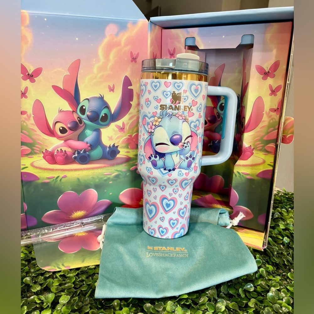 Customized Stanley Pink and Blue Tumbler with Straw